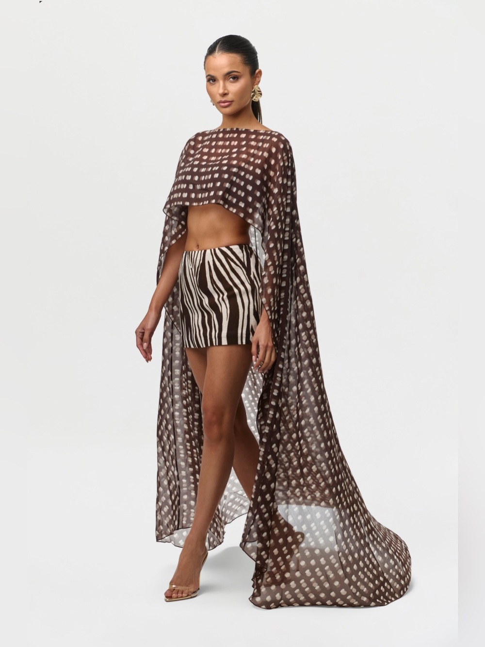 Naked Wardrobe Chiffon Print Cape Crop Top
